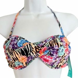 NWT Leopard Floral Bandeau Bikini Top Light Built-in Padding Removable Straps 8